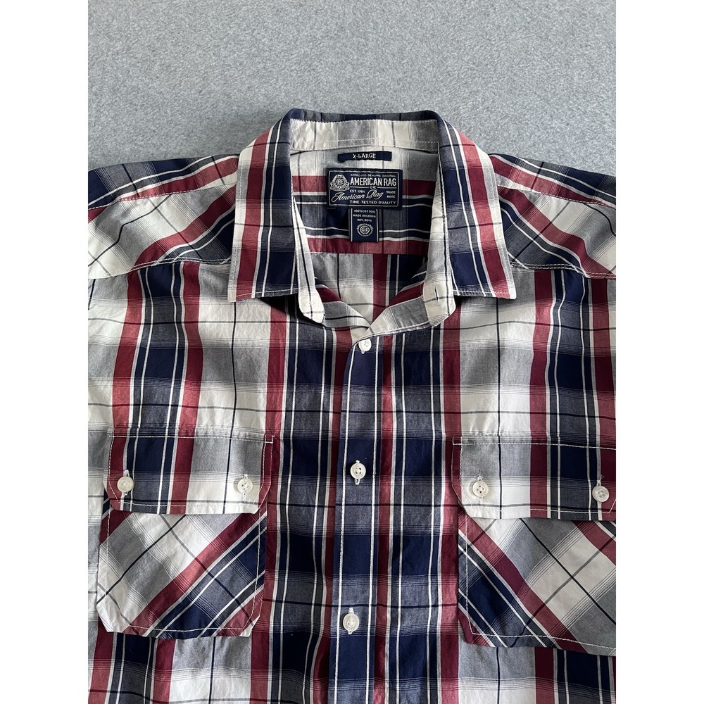 American Rag Cie Shirt Mens XL Long Sleeve Button Up Flannel Plaid White Red‎